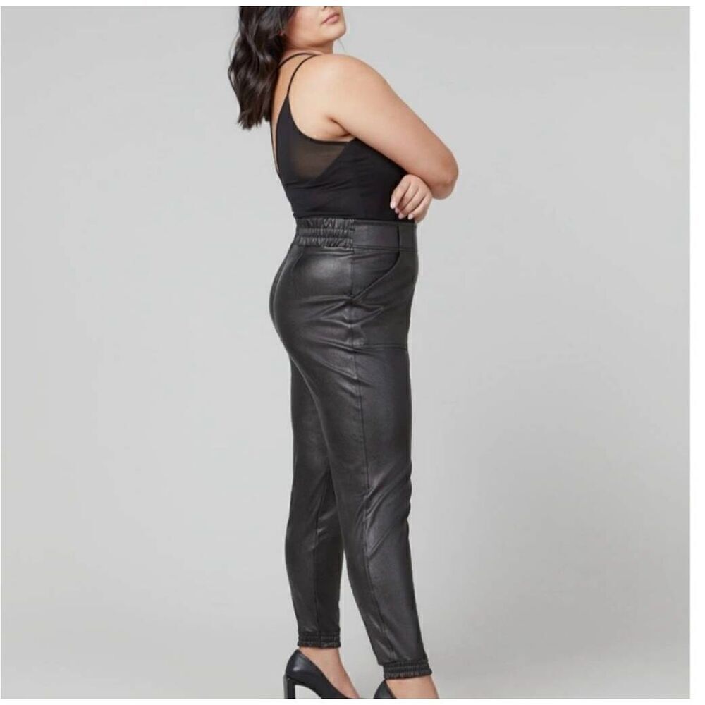 Spanx Size 1X Vegan Leather Like Noir Black Shaping Jogger Pants NWT